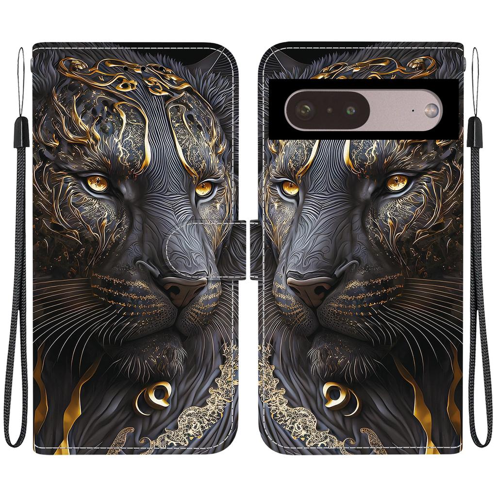 Handmade PU Leather Flip Case for Google Pixel 7 Pro Anti-Slip Shockproof Cover with Wrist Strap & Heart/Rose Cat Designs