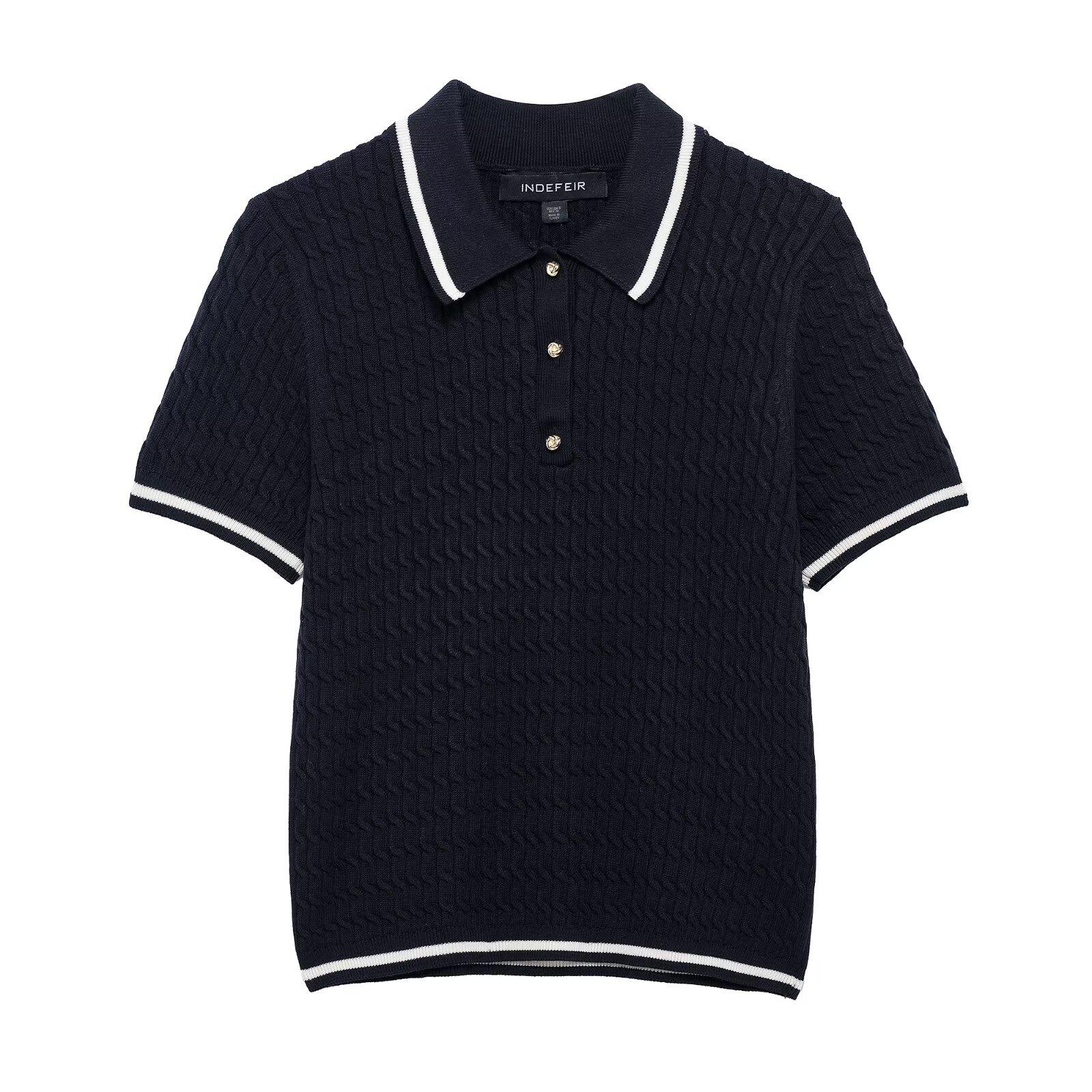 

Весна 2025 Женская Европейская и Американская Мода Вязаный трикотаж с косой из восьми прядей и воротником ПОЛО Medium