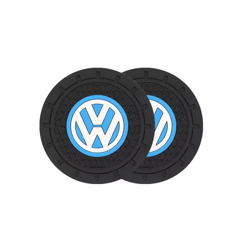 2Pcs Leather Coaster Anti-noise Water Cup Pad Cushion For Peugeot For VW GTI Polo Golf MK7 Passat B6 B8 Tiguan ID.3 Jetta T-ROC. D444