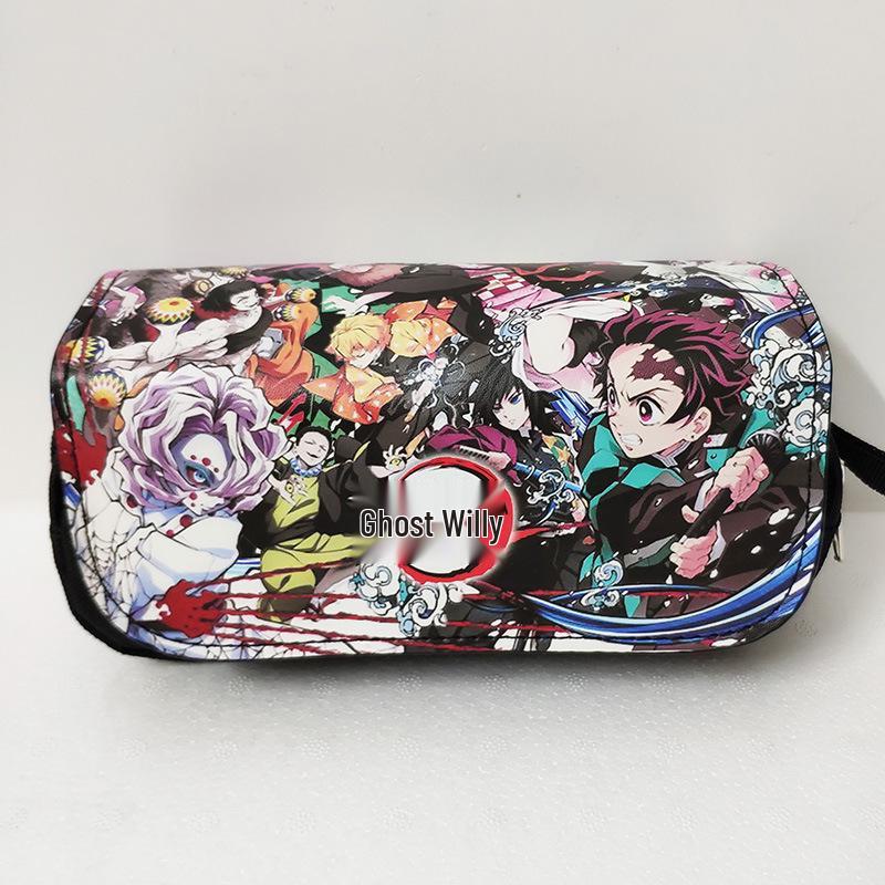 New Year's Day Demon Blade Cartoon Pencil Case - Student Stationery Box with Button Closure