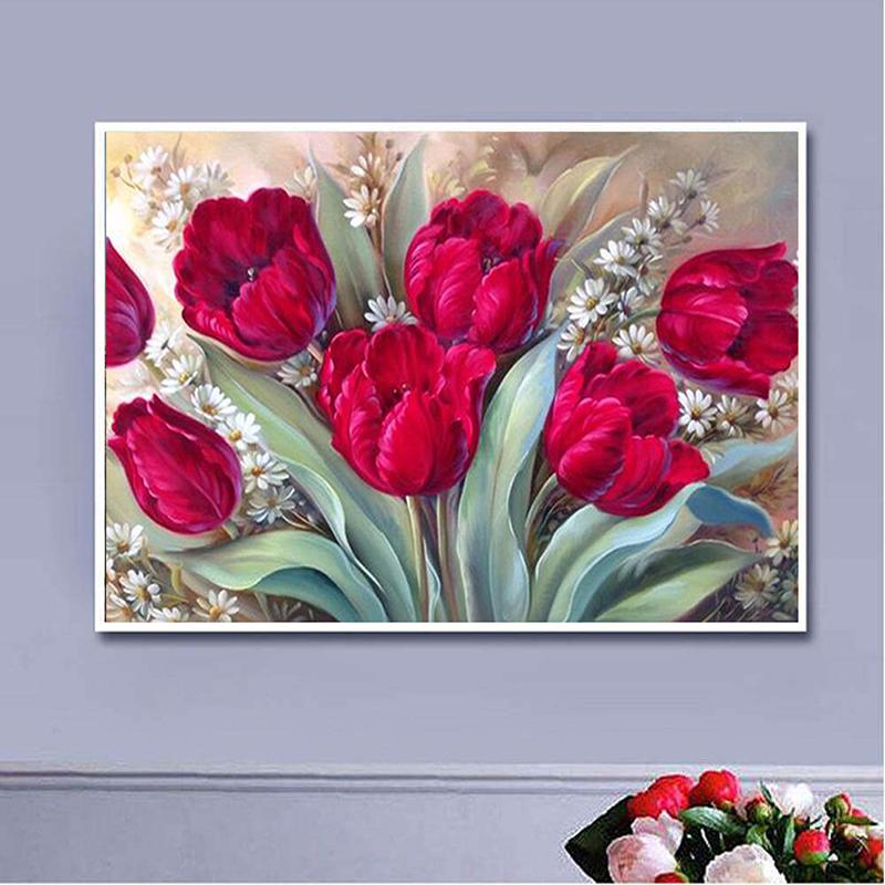 Diamond Painting Diamond Embroidery Rhinestone Mosaic Picture Flower Tulip Diamond Home Decor
