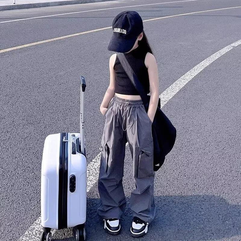 Girls Cargo Pants Summer Children Loose Workwear Trousers Kids Lightweight Spring Autumn Sweatpants Teenager Casual Clothing
