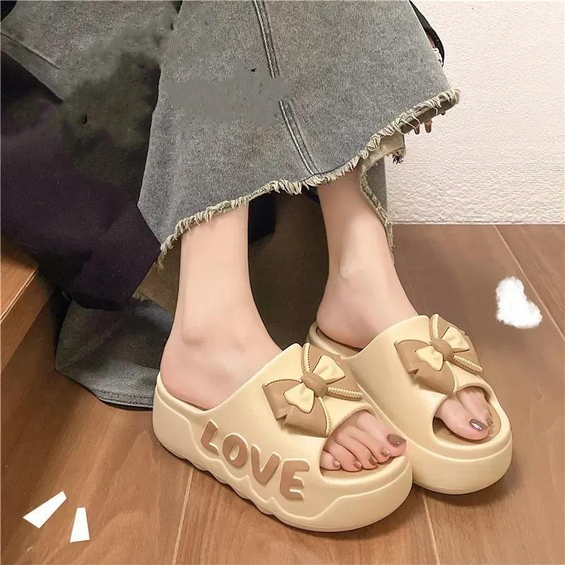 Papuci cu fundă roz albă Femeie cu platformă înaltă Șlapi EVA Sandale de designer Saboți de plajă Pantofi cu înălțător pentru femei