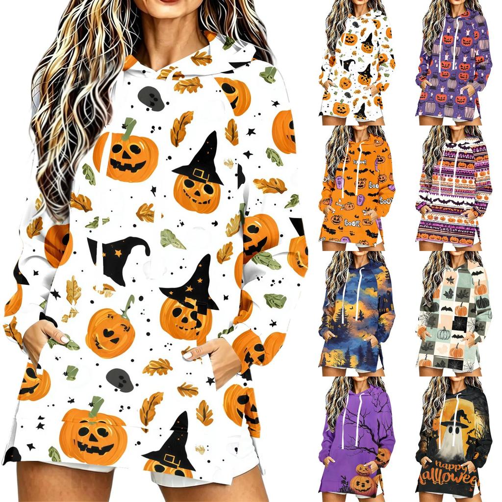 Women's Halloween Printed Long Sleeve Hoodie Casual Fashion Pullover Top