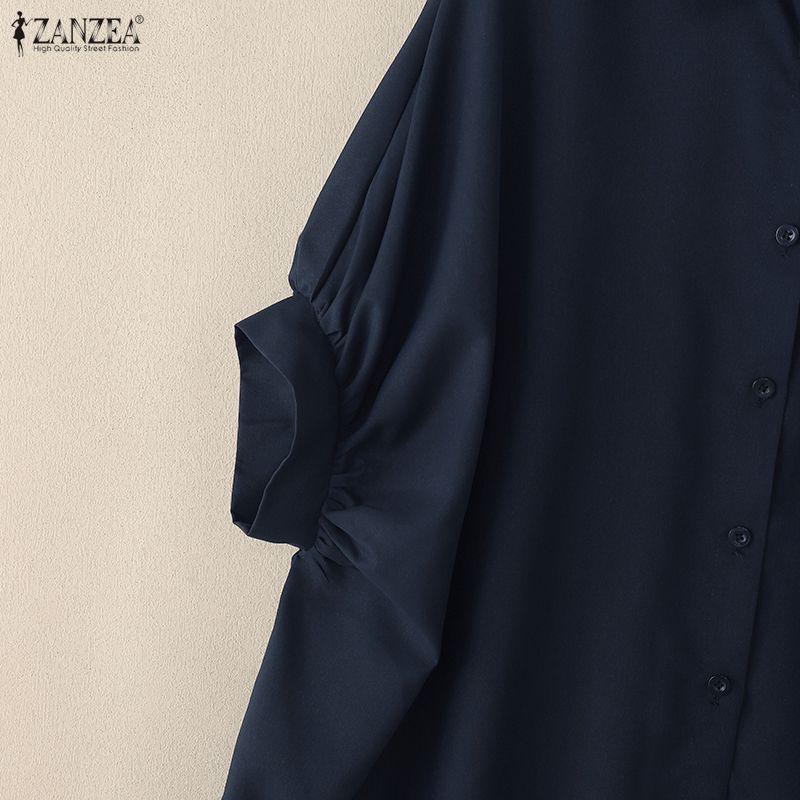 ZANZEA Women Casual Turn Down Collar Loose Half Sleeve Irregular Blouse