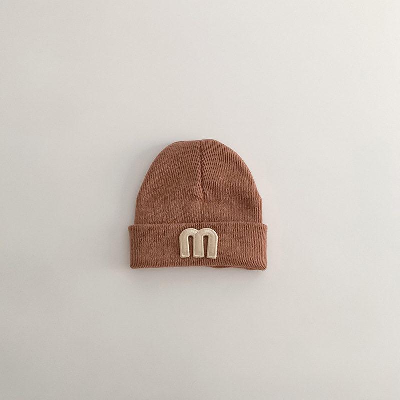 Korean Simple Letter P Logo Baby Knitted Wool Pullover Hat - Autumn & Winter Warm Melon Skin Baby Hat