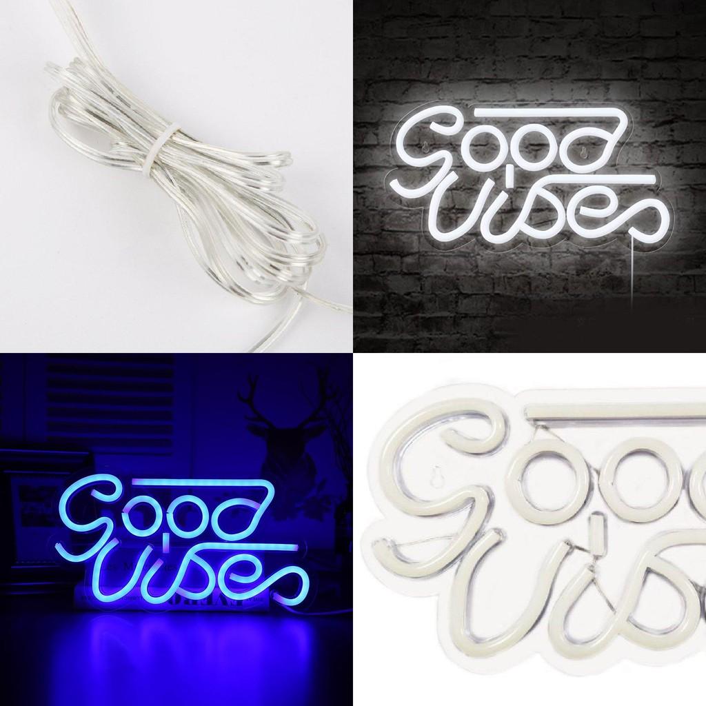 Good Vibes Led Neon Wall Decor With Transparent Backplate For Kids Room Usb Powered