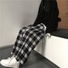 Women's Summer Loose Checkered Wide-Leg Pants - Black & White Plaid, High-Waist, Japanese Style