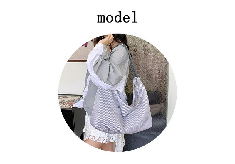 Gestreifte Canvas-Schultertasche im koreanischen Stil für Damen - Handtasche mit großem Fassungsvermögen für modische Pendler