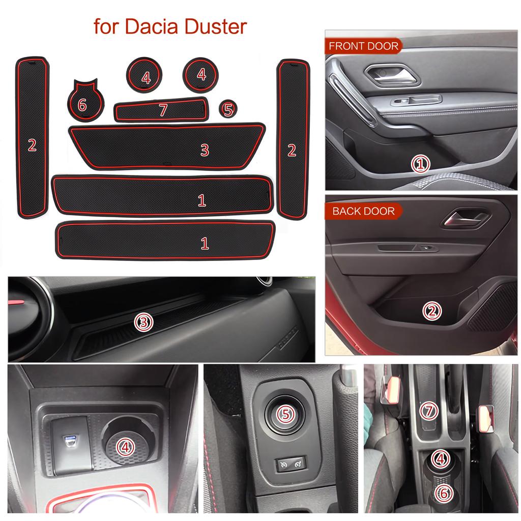 Smabee Anti-Slip Gate Slot Mat for Dacia Duster 2018 - 2024 Non-Slip Door Groove Pad Interior Accessories Car Cup Holder Coaster