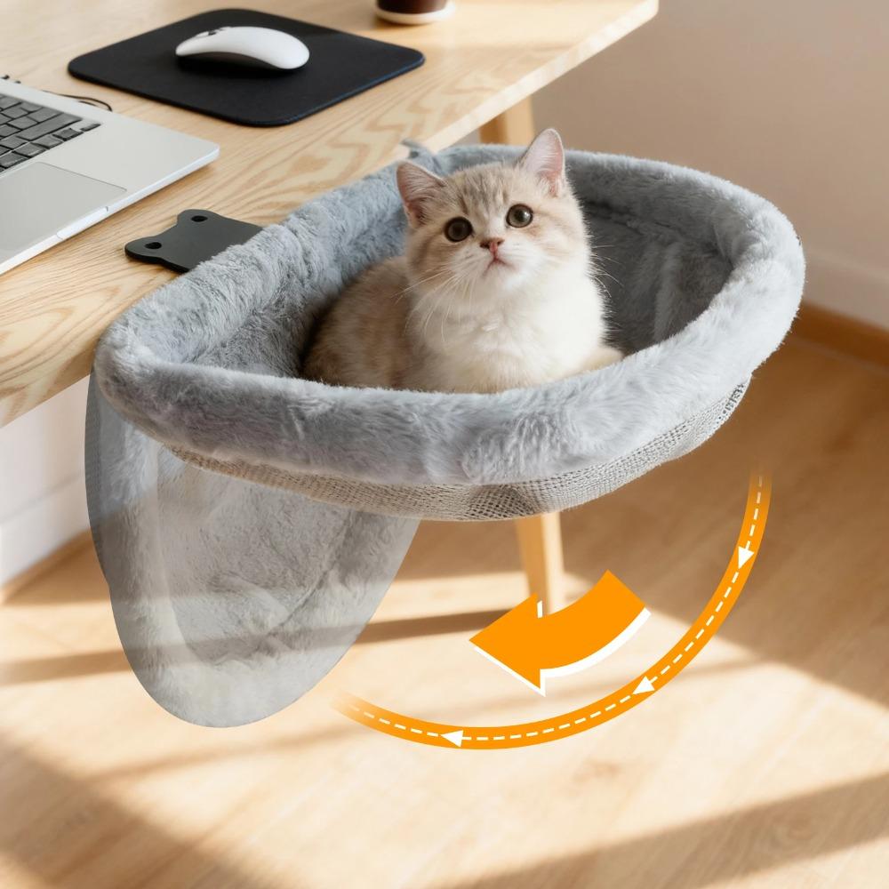 Lit de Bureau pour Chat Pliage en Un Clic Design Enfoncé Gain de Place Hamac de Bureau Semi-Circulaire Perchoir Pour Bureau à Domicile Chats d'Intérieur