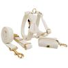 White Corduroy Dog Collar with Leash and Neck Warmer for Outdoor Use
