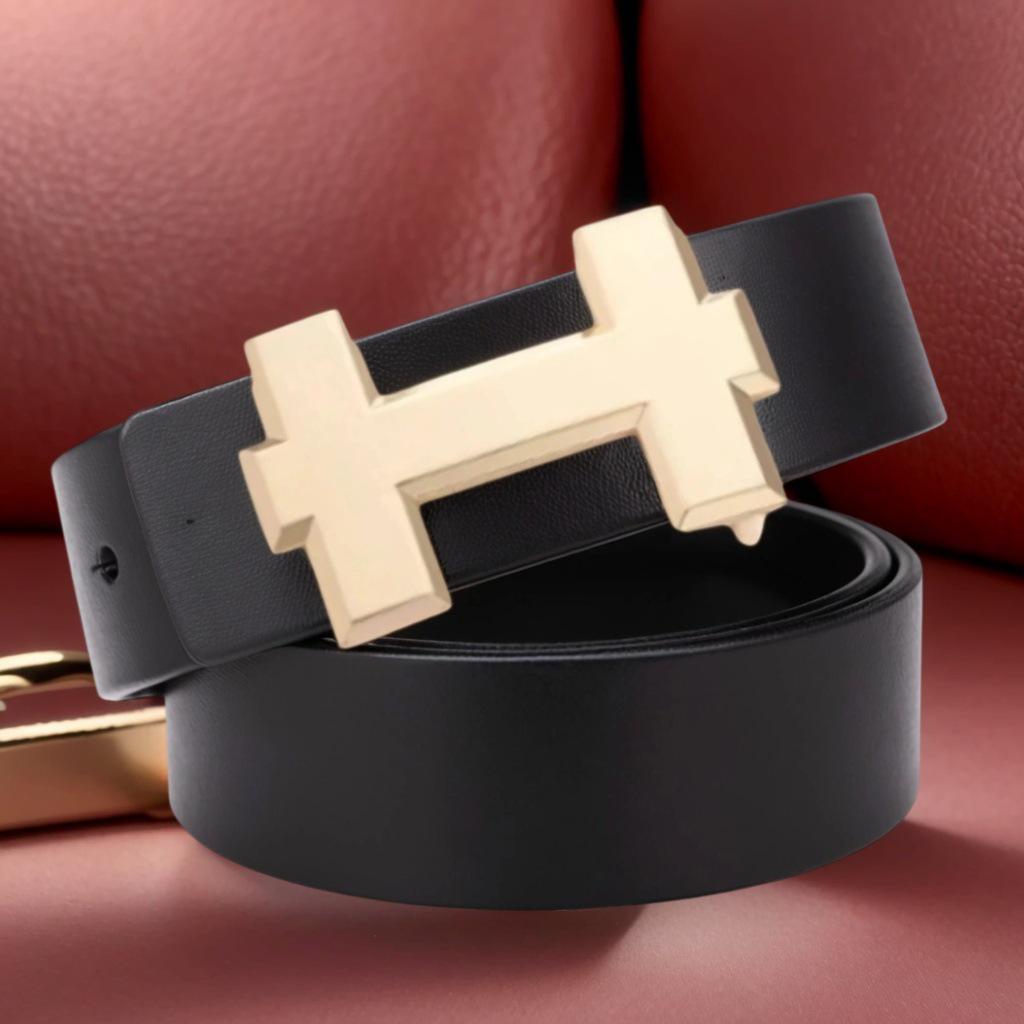 Alloy T-Bar Buckle Men's Leather Belt - Korean Minimalist Fashion
