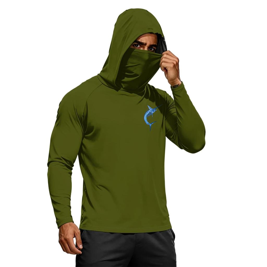 Men's Summer Hawaiian Print Quick Dry Long Sleeve T Shirt Ice Silk UPF50 Plus Sun Protection Hooded Sports Fitness Outdoor Top