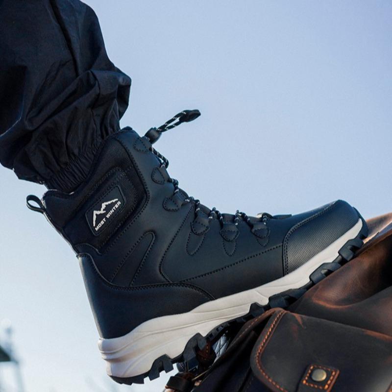 Fashion Winter Mens High Top Boots Couple Cotton Boots Thick Plush Warm Snow Boot Outdoor Non Slip Hiking Boots for Men Waterproof Botas