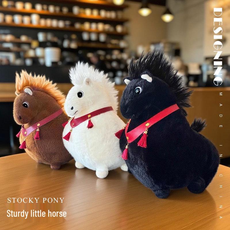 Sturdy Plush Toy Horse in White, Black, and Brown