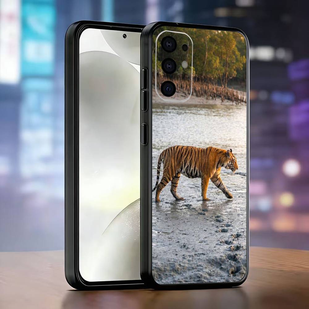 Funda de Teléfono Tema Tigre Silicona Suave Negra Para Samsung S25,S24,S21,S22,S23,S30,Ultra,S20,Plus,Fe,Lite