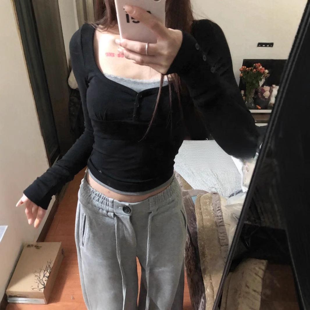 

Women s Retro Gray Wide-Leg Sweatpants - Early Autumn Drawstring Loose Fit Trousers Small