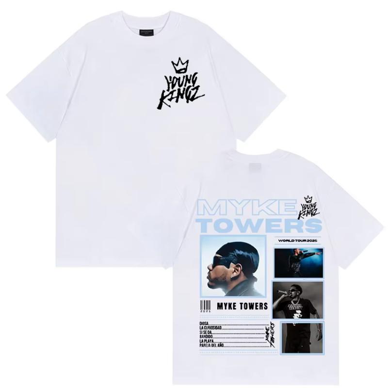 Unisexs Hiphop Style Gothic Clothing Tshirt Casual Cotton Short Sleeved Tshirt Rapper Myke Towers World Tour Merch Tshirt
