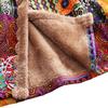 Vintage Warm Print Pocket Thick Zipper Hooded Autumn Winter Coat Women
