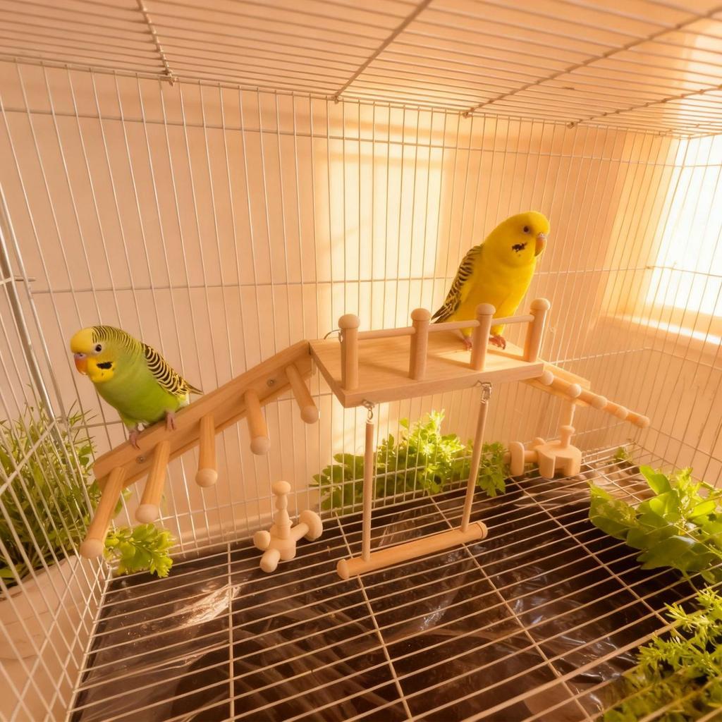 Wooden Bird Toy with Climbing Ladder Swing Long-tailed Parrot Cage Accessories Wood Parrot Swing Climbing Stand for Cockatiels