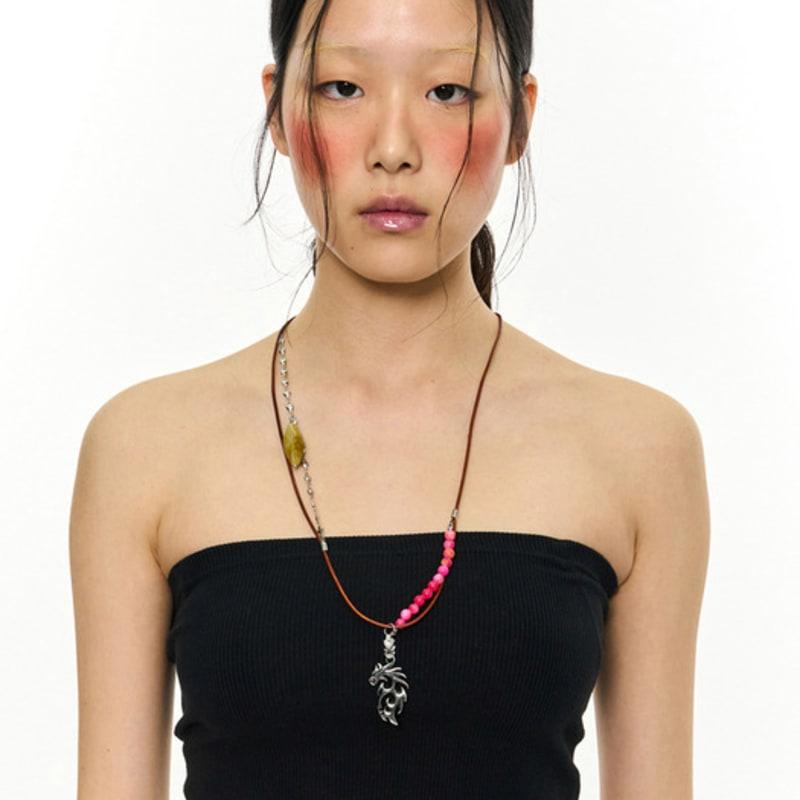 KIMZISU Stone Combi Necklace - Dragon _ BROWN