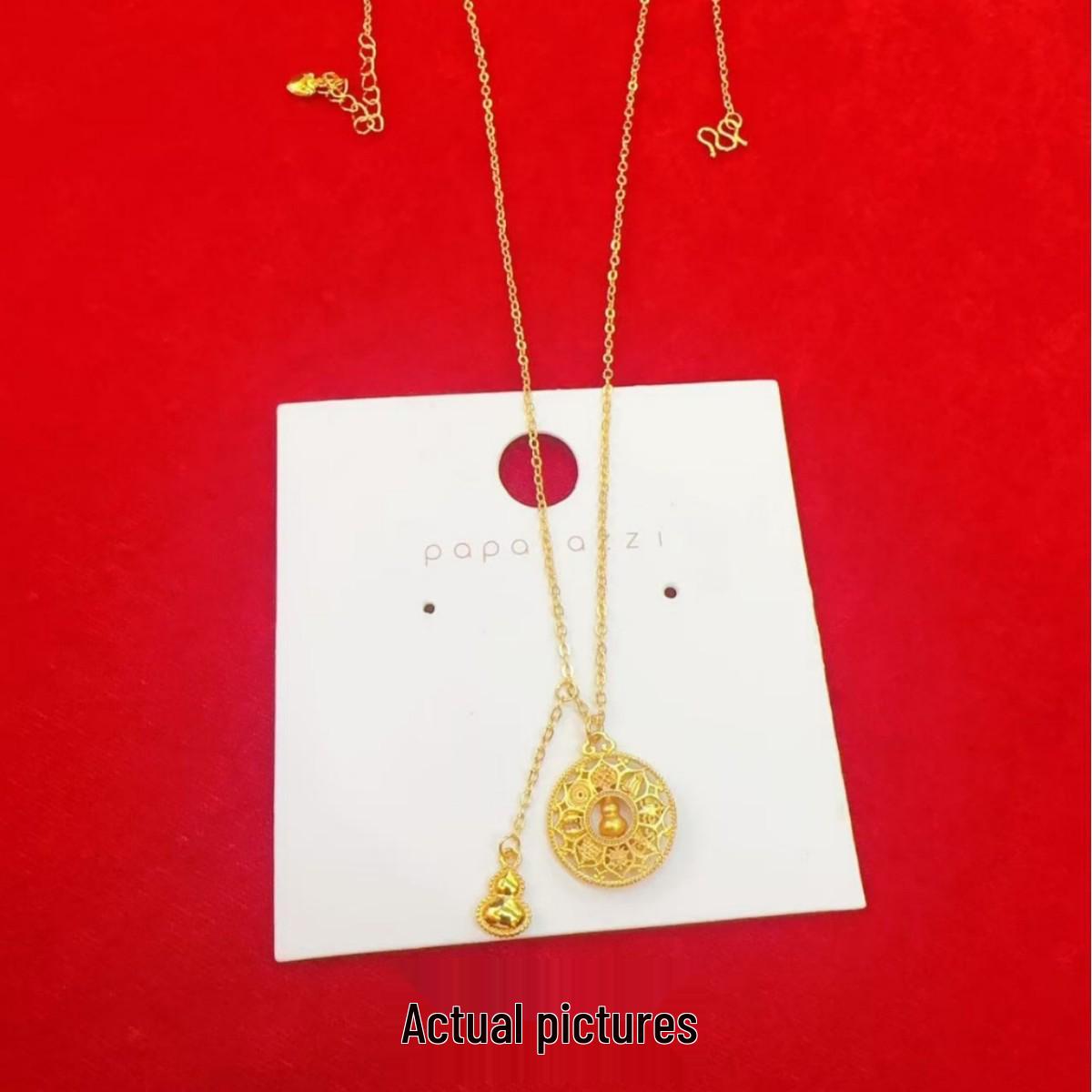 Золотая Филигранная Тыква-Компас Ожерелье с Пряжкой Мира - Набор Восьми Сокровищ Подарок Девушке