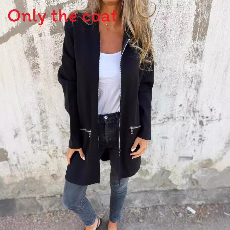 Solid Color Polyester Casual Hooded Jacket For Women With Pockets