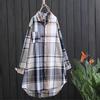 Women Shirt Lapel Long Sleeve Colorful Plaid Print Shirt with Pocket Loose Fit Mid-length Single-Breasted Shirt