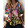 Womens Loose Fit Long Sleeve Cotton Linen Shirt With 3D Floral Print Casual Blouse 2025