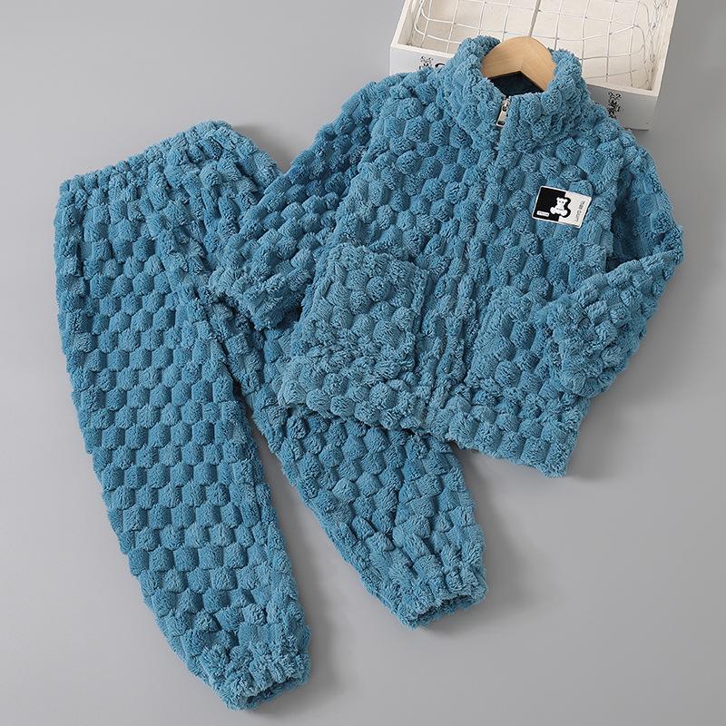 Pyjamas för barn Flickor Coral Fleece Förtjockad Pojkar Ansiktsduk Höst och vinter Baby Flickor Hemma Vinterkostym