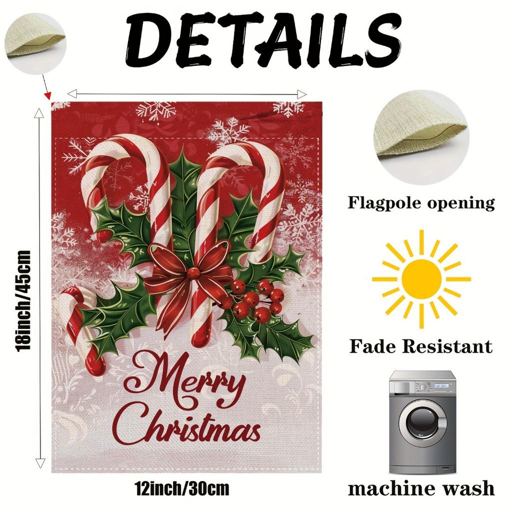 1pc Red Marry Christmas Garden Flag Delicious Candy 3D Print New Year Christmas Yard Outside Decoration No Flag Pole 12X18 Inch