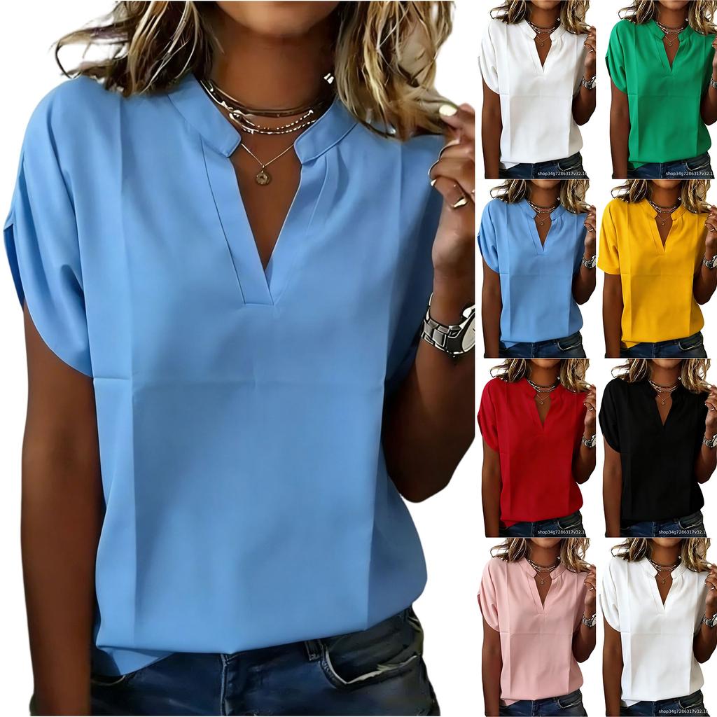 Tops de Primavera para Mujer Cuello en V Camisas de Verano para Mujer Casual Corte Holgado Camisas de Verano para Mujer Manga Corta Blusa Tops Elegantes para Mujer