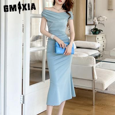 Summer Gentle Temperament One-line Slimming Fish Tail Dress French Hip Skirt
