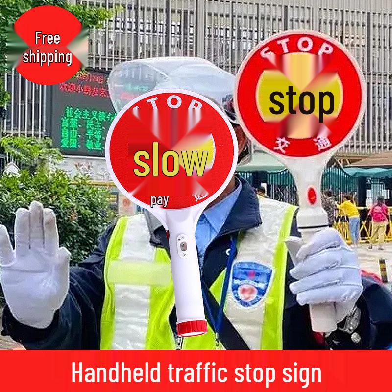 Oplaadbare LED Verkeersstaf met Stop/Langzaam Tekens