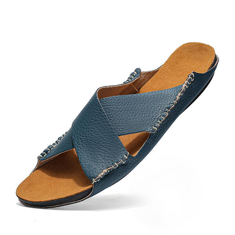 Men s Faux Leather Cross Strap Non-Slip Beach Sandals - Trendy Outdoor Slides 46