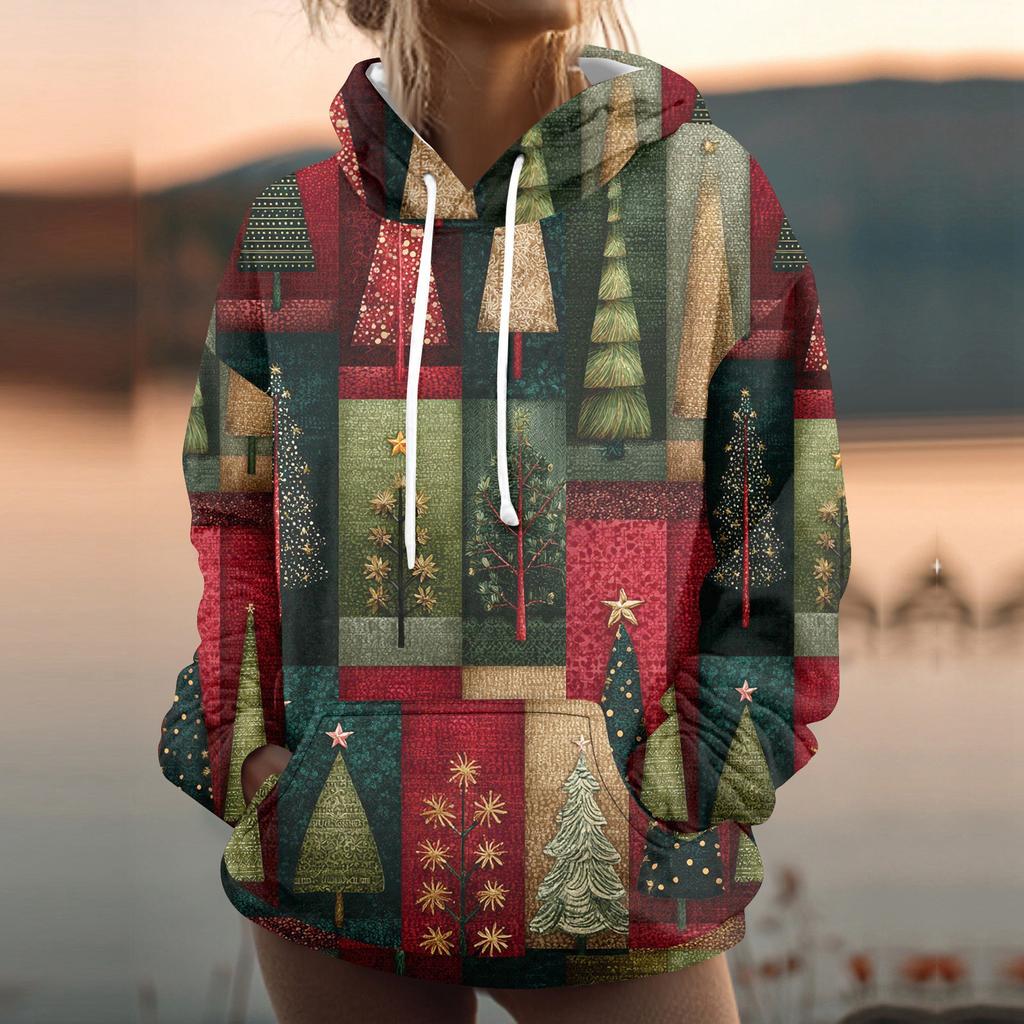 Women's Fashion Sweatshirt Printed Casual Hooded Sweatshirt With Pockets