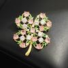 Niche copper inlaid stone pink white zircon four-leaf clover brooch temperament versatile high sense lucky grass pin accessories women's