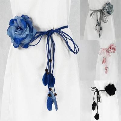 Falda informal de cintura larga con borlas y cadena decorativa que combina con todo, cinturón fino anudado dulce para mujer, flor grande