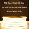 High Voltage 220V COB LED Strip Light: Super Bright, Waterproof, Self-Adhesive, Silicone-Coated for Home & Outdoor Use