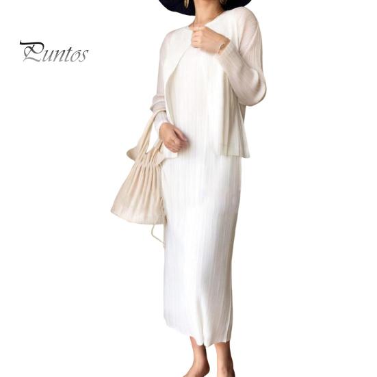 Dámské vestové šaty plisované volné s kulatým výstřihem jednobarevné rovné OL dojížděcí šaty bez rukávů midi šaty ke lýtkům