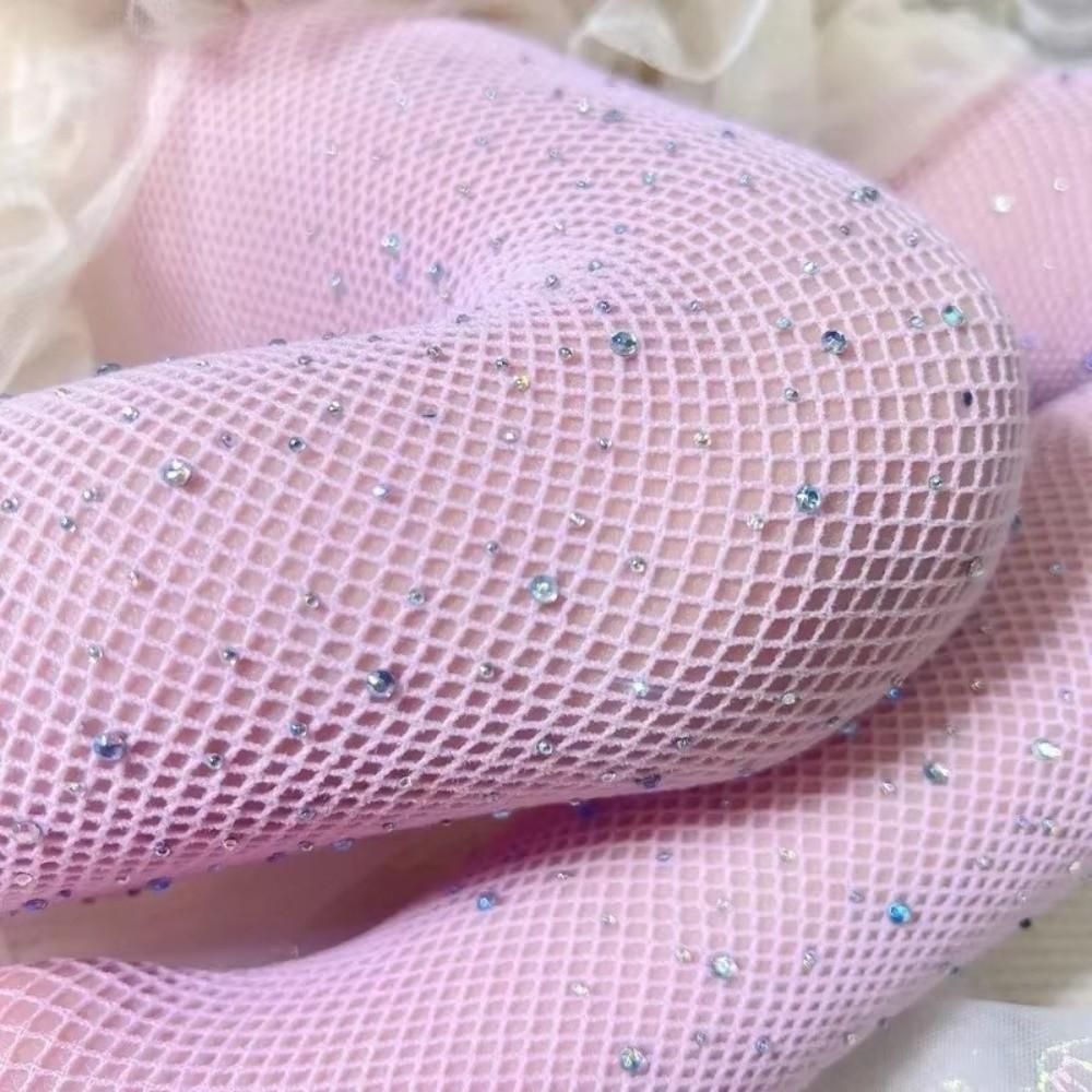 Hollow Lace Design Rhinestone Fishnet Stockings  for Girls with A Height of 125-160cm