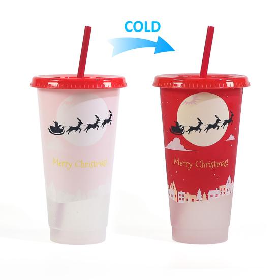 710ml Straw Cup with Lid Single-layer Christmas Magical Color Changing on Cold Cup for Trip