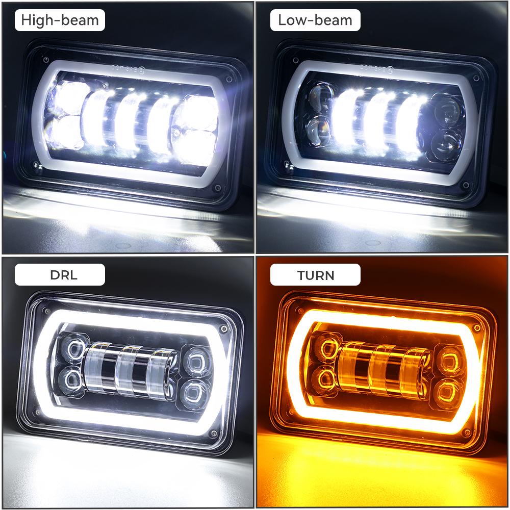 LED Headlamp Sealed Beam Headlamp 1 Pcs with Purple DRL and Yellow Halo 4x6 Inch Motorcycle Headlight for Modify the Suzuki DRZ