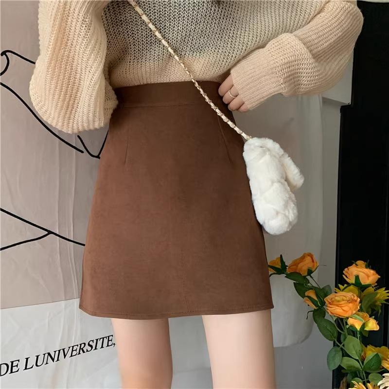 Women's Black Wool A-Line Bodycon Skirt, Plus Size, High Waist, Hip-Covering, Pear-Shaped, Autumn/Winter 2023