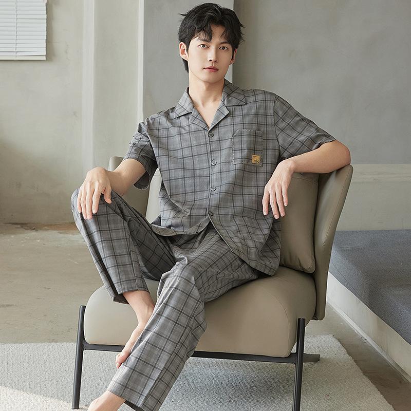 Pajamas Men's Summer Cotton Short Sleeve Pants Set Thin Men's Large Size High-end Fashion Alphabet Homewear