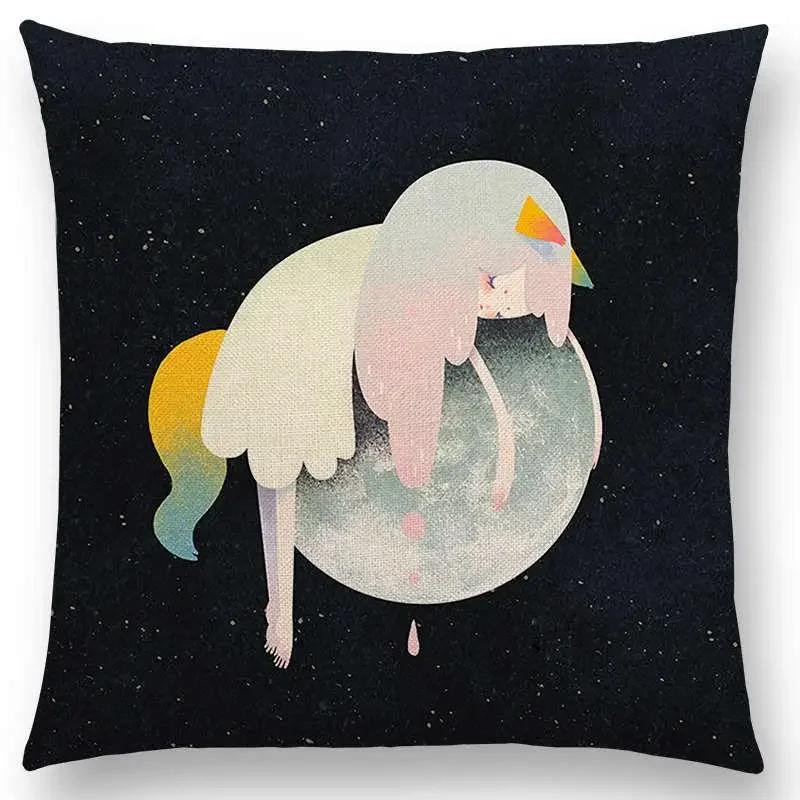 Neuankömmling Bunte Träume Schwarze Katze Niedliche Mädchen Magische Sonne Mond Warm Stern Kissenbezug Autoabdeckungen Sofa Wurfkissenbezug