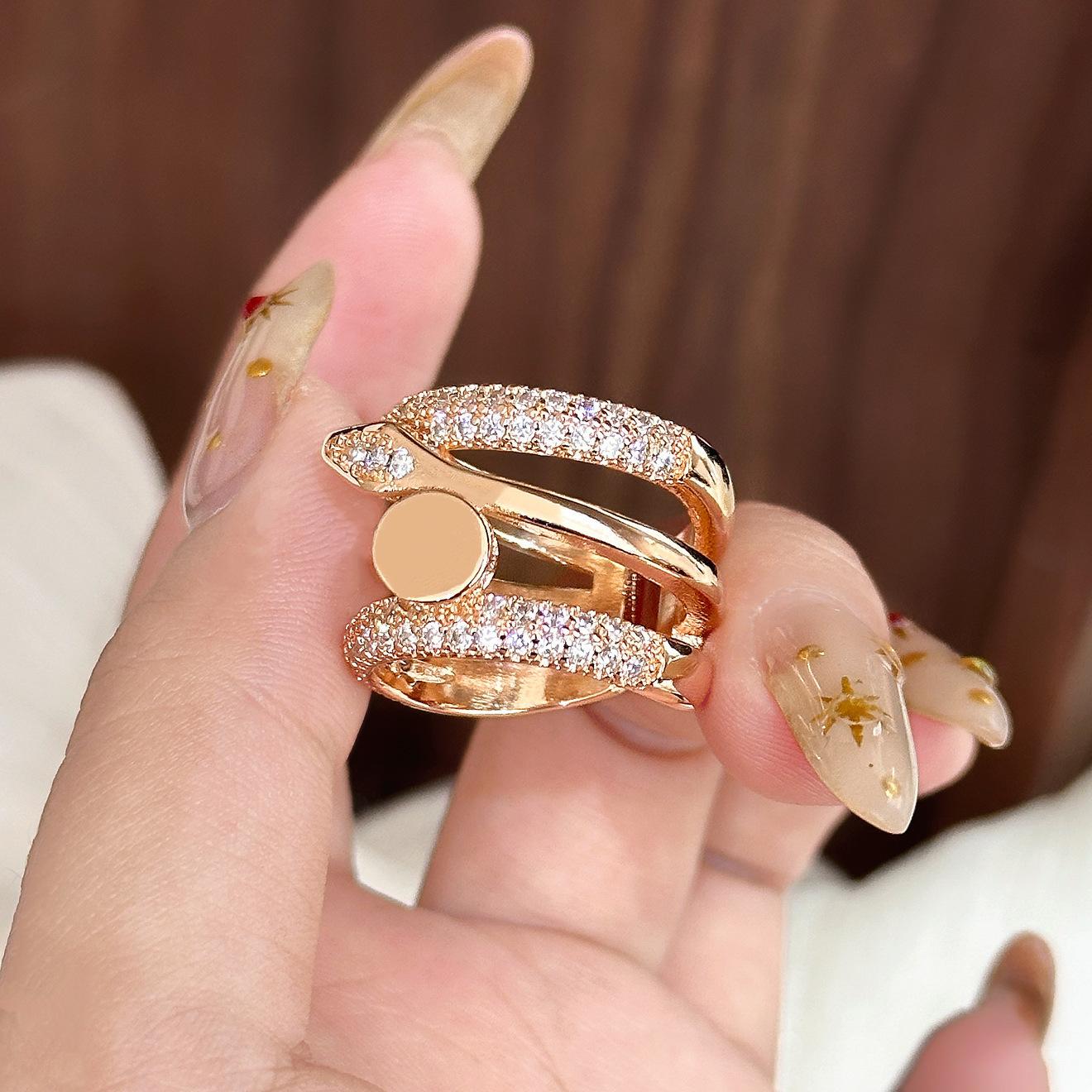 Hot-selling nails exaggerated full zirconium multi-layer ring personality temperament open ring