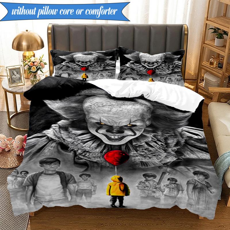 Scary Clown Horror 3pcs K-pop Music Group Bedding set,Ideal for Bedroom, Dormitory,Including Duvet Cover And 2pcs Pillowcases,Fan Gifts