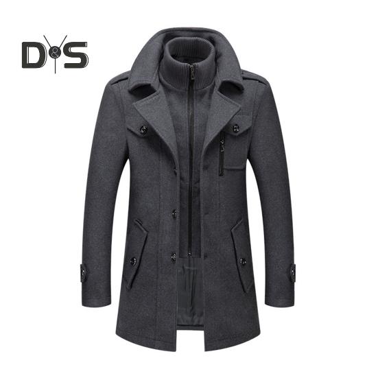 

Мужское шерстяное пальто с воротником-стойкой, однобортная однотонная куртка с карманами, осень-зима, средняя длина, верхняя одежда XXXXL серый